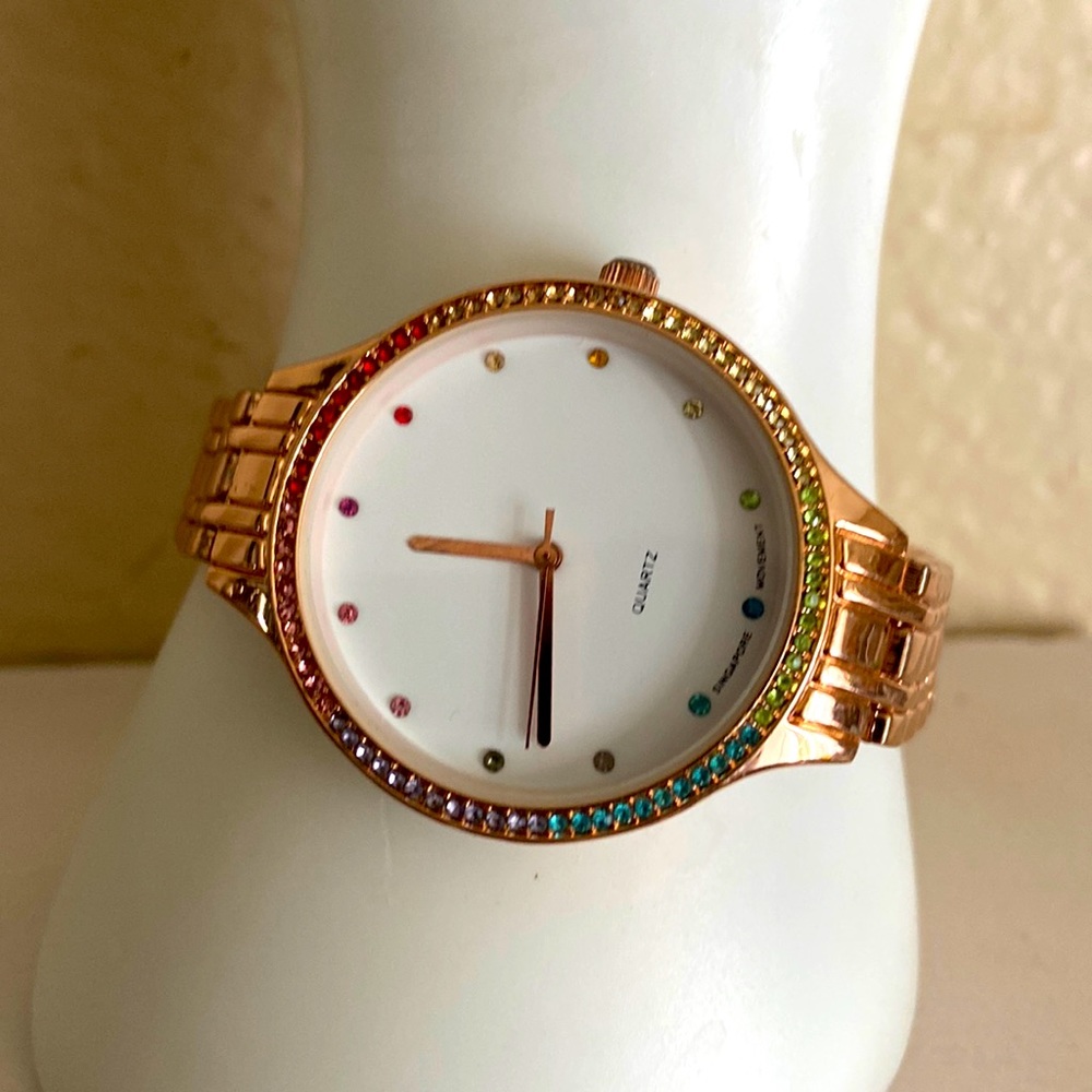 Charming Charlie Rose Gold Tone Quartz With Rhinestones Working Watch
